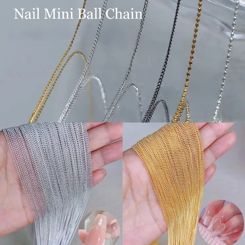 50/100CM 0.8mm Gold Silver Nail Bead Chain Charm Ellipse Stone Nail Art Decorations Giltter Metal Steel Ball Jewelry Accessory