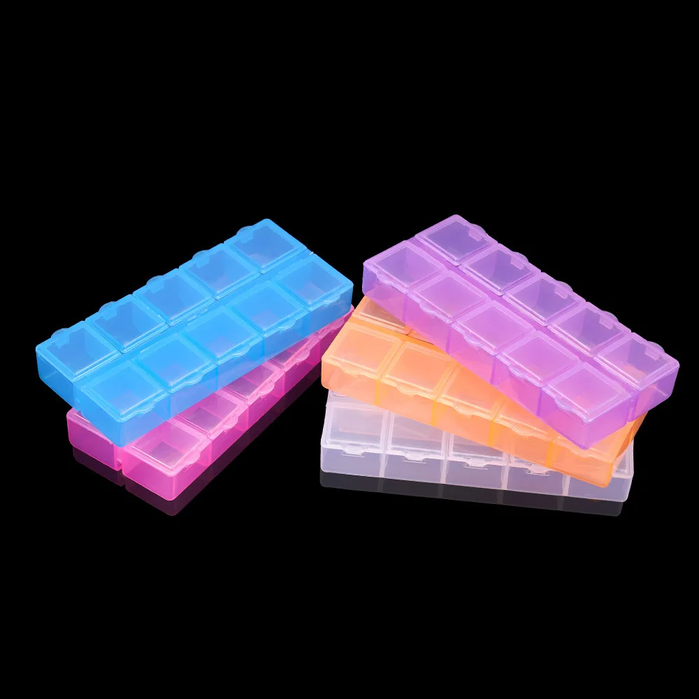 1Pcs New Practical trendy Multi-color Ten Grid Transparent Plastic Box with Independent Open Lid Square Box, Jewelry Storage Box