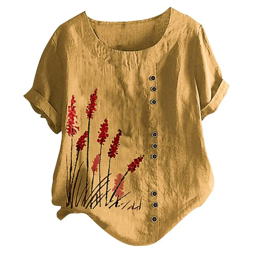 Camicia da donna girocollo con stampa floreale e vestibilità ampia da donna con dettaglio di bottoni t-Shirt ampia per il massimo Comfort in primavera