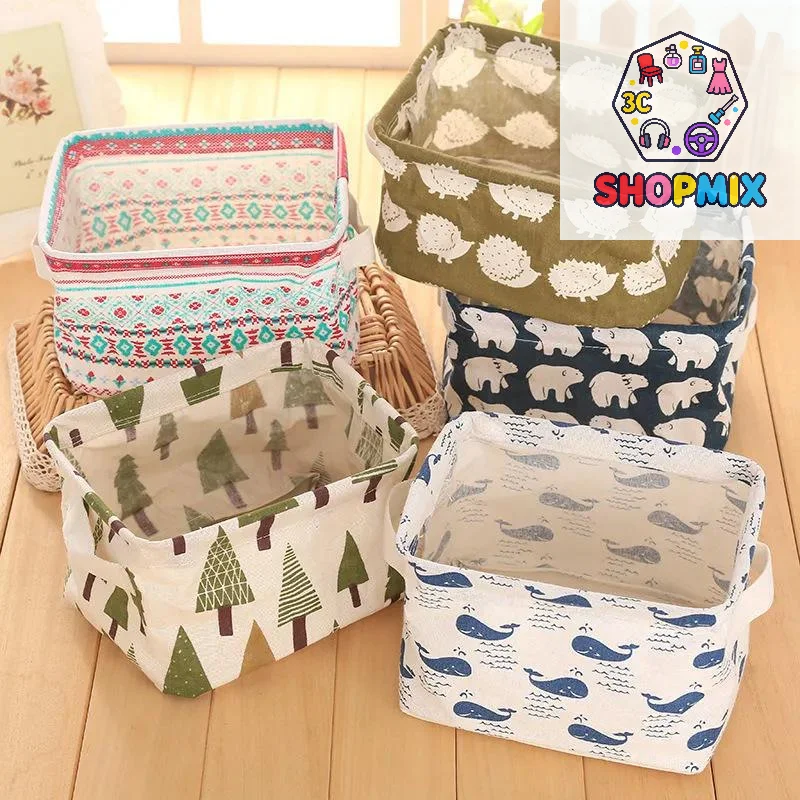 1 unidade Cesto Organizador de Mesa Impermeável em Tecido de Algodão e Linho para Cosméticos, Brinquedos, Roupas Íntimas, Meias e Roupas - Bolsa de Armazenamento