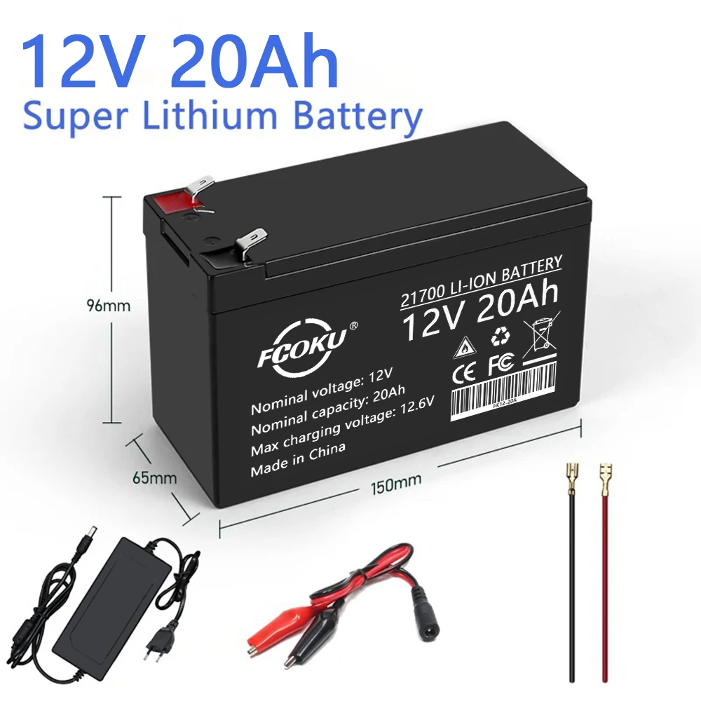 

21700 12V 20Ah Li-ion Battery Recharable Storage Built-In High Current 60A BMS Sprayers Electric Vehicle Battery+12.6V Charger