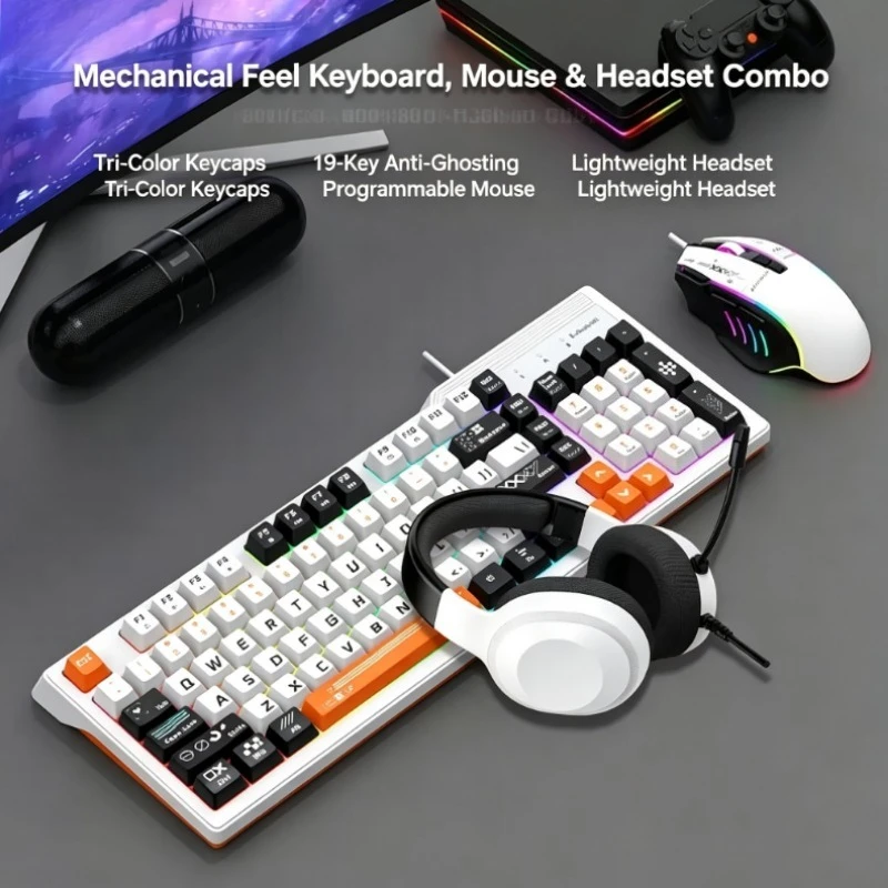 K8pro 3 In 1 Gaming Combo Wired Keyboard Mouse Headset Set Mechanical Feel For Desktop Laptop E-sports Gaming