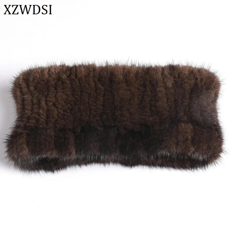 Winter Outdoor Female Knitted Ring Scarf Women Warm Good Elastic Genuine Mink Fur Scarves Lady Fur Headbands