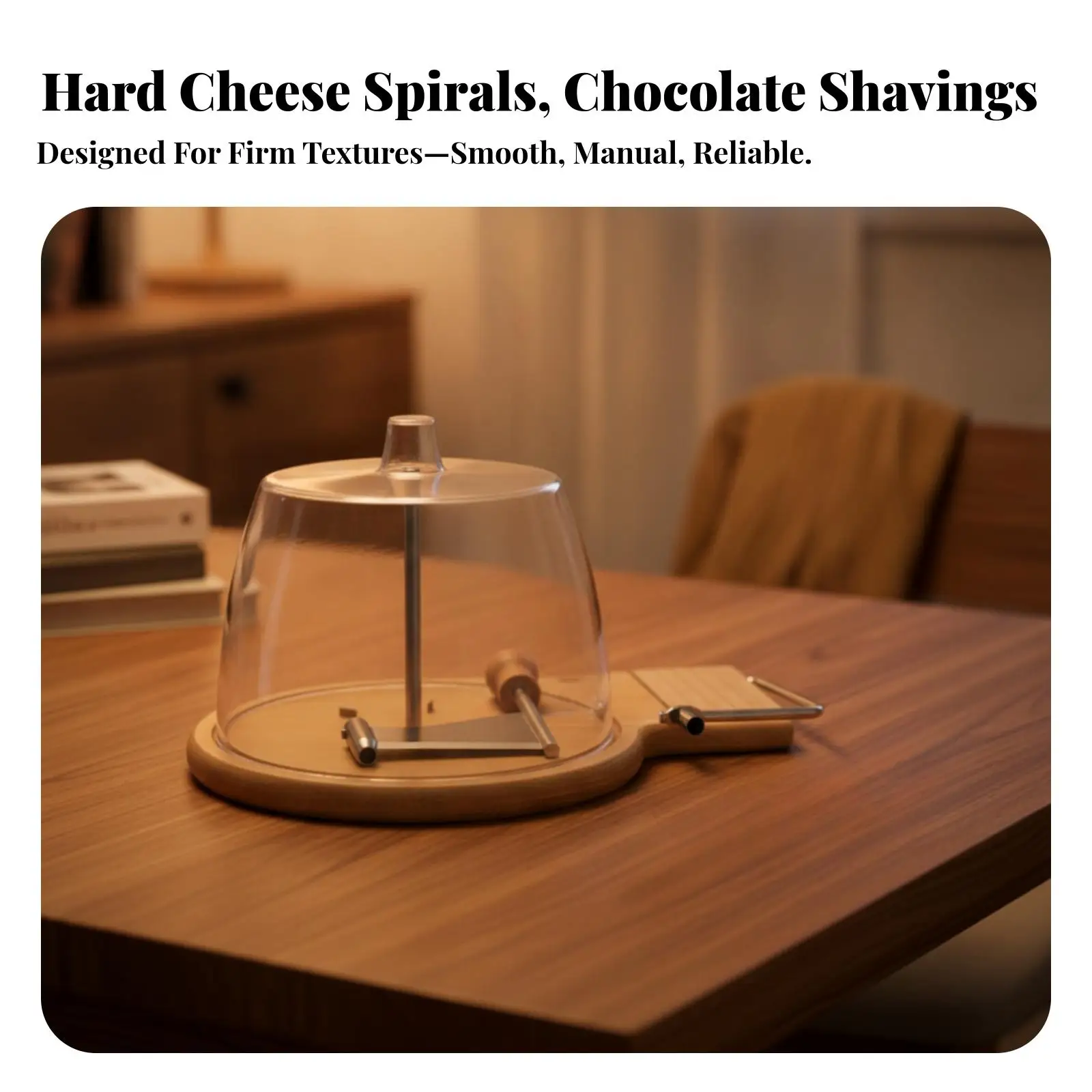 Cheese Cutter with Dome Lid Multi-Purpose Cheese Cutter with Wooden Base Chocolate Shaver Hand-Operated Stainless Steel