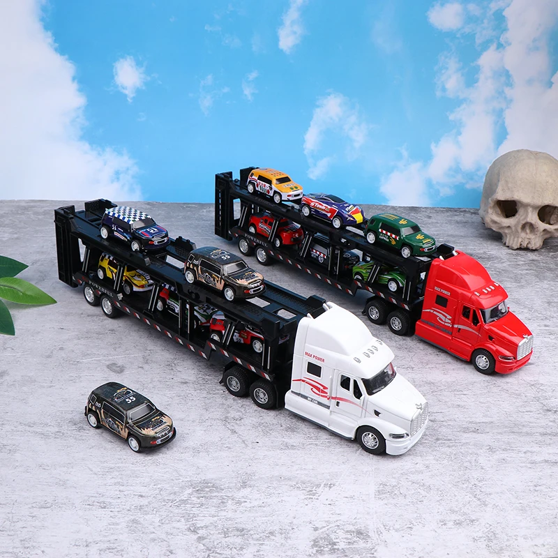 Alloy American Big Truck With 6PCS Mini Metal Alloy Diecast Car Model Scale Toys Vehicles Carrier Truck For Kids