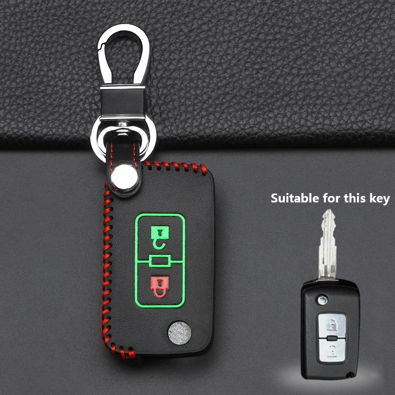 Luminous Leather Key Holder Cover Case Keychain Skin for Mitsubishi Pajero IV Lancer Outlander 2 Button Car Key Case Shell Bag