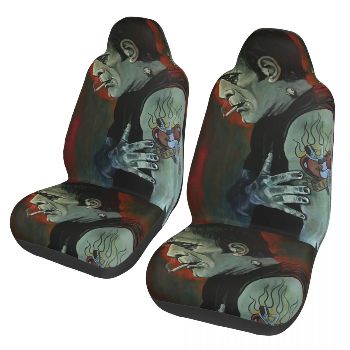 Broken Hearted Frankenstein Monster Tattoo Art Universal Auto Car Seat Covers Fit Any RV Spooky Film Bucket Seat Protector Cover