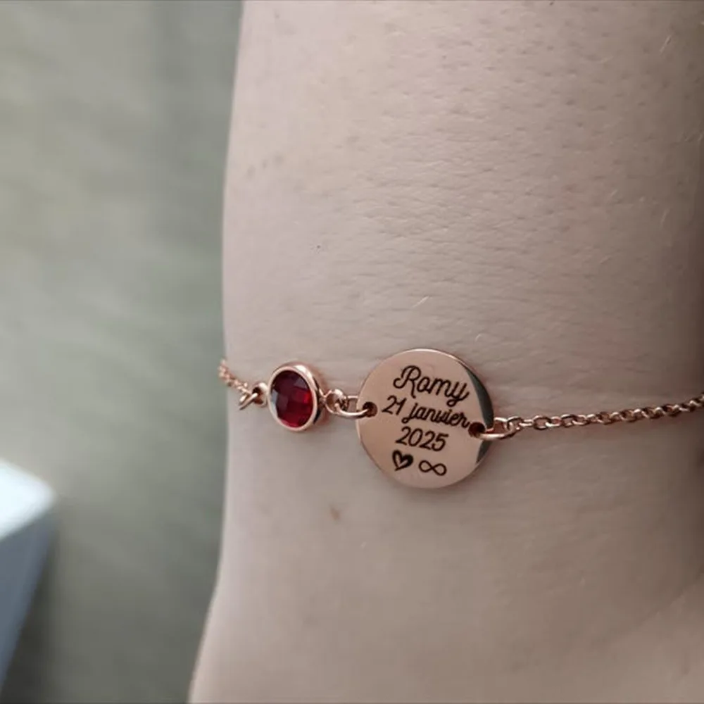 Custom Geometric Round Charm Bracelet Stainless Steel Pulseras Personalized Engrave Name Coin Bracelet Women Baby Christmas Gift