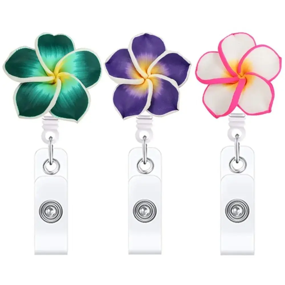 Cute Polymer Clay Badge Reel Card Holder Flower Shape Retractable ID Card Badge Clip Name Tag Badge Reels Office Employee