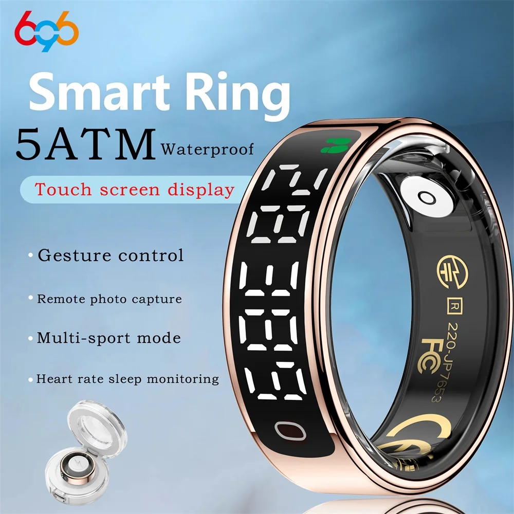 

Women Men Smart Ring With Display Screen Heart Rate Sleep Monitor Gesture Control Remote Photo Capture Sports Blue Tooth Ring