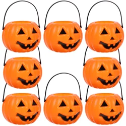 8 Pcs Halloween Pumpkin Bucket Candy Pail Holder Candys Orange Decorations Gift Bag Jar