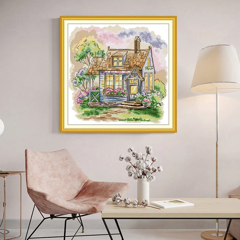 16CT 14CT 11CT Embroidery Dream Home Cross Stitch Kit DIY Landscape Printed Canvas Handmade Home Decoration Gifts