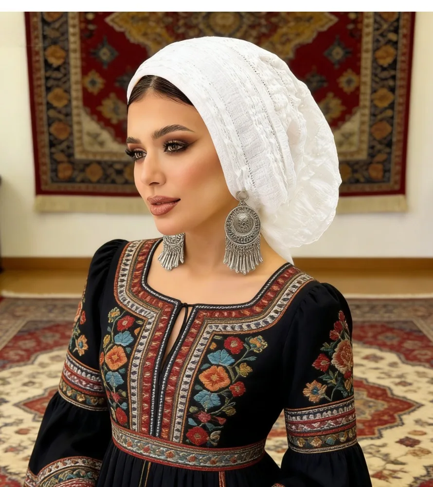 

Мусульманский платок с элегантным узором лотоса, длинный, с эффектом помятости, для повседневной носки, для женщин