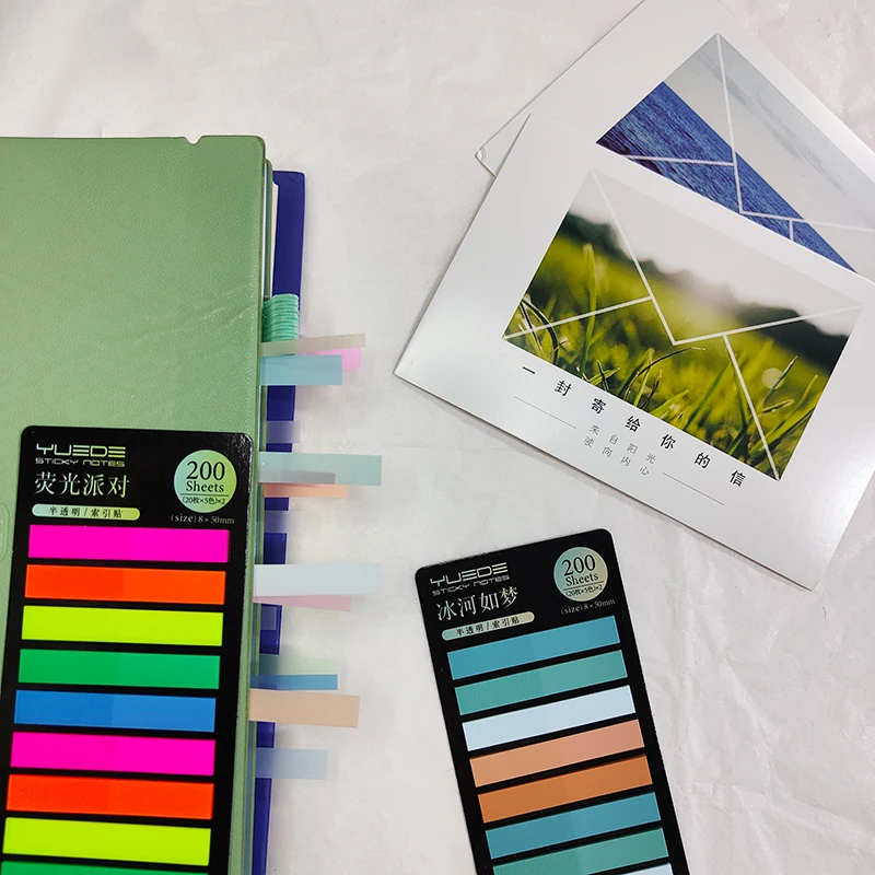 KindFuny 200 Sheets Color Stickers Transparent Flags Sticky Note Posted It Page Bookmark School Office Stationery