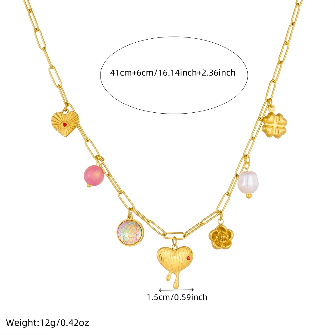 DIEYURO 316L Stainless Steel Golden Lava Heart Rose Crystal Pearl Pendant  Necklace Lady Luxury Waterproof Neck Chain Jewelry