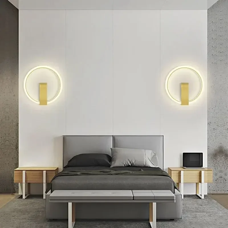 Modern LED Wall Sconce Minimalist Black Gold Round Tricolor Light For Bedroom Bedside Study Living Room Backwall Indoor Lighting