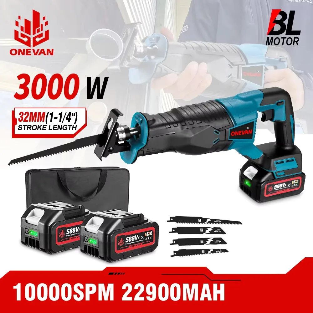 ONEVAN 3000W Cordless Electric Reciprocating Saw 10000SPM Cordless Multifunction Saw Wood Cutting Tools For Makita 18V Battery