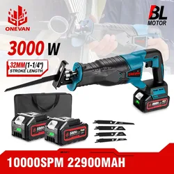 ONEVAN 3000W Cordless Electric Reciprocating Saw 10000SPM Cordless Multifunction Saw Wood Cutting Tools For Makita 18V Battery