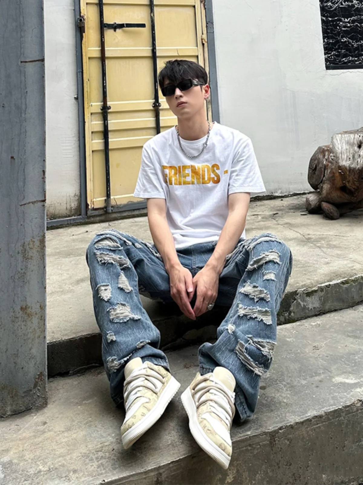

American Vibe Men's Summer High Street Denim Straight Leg Hiphop Trousers Cool And Handsome Jeans Youth Fashion