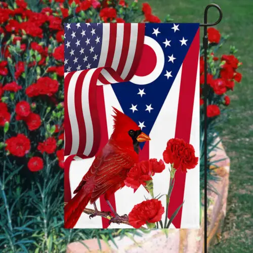 Ohio State Cardinal and Scarlet Carnation Flower Flag Bandera de jardín - Bandera para casa LLG