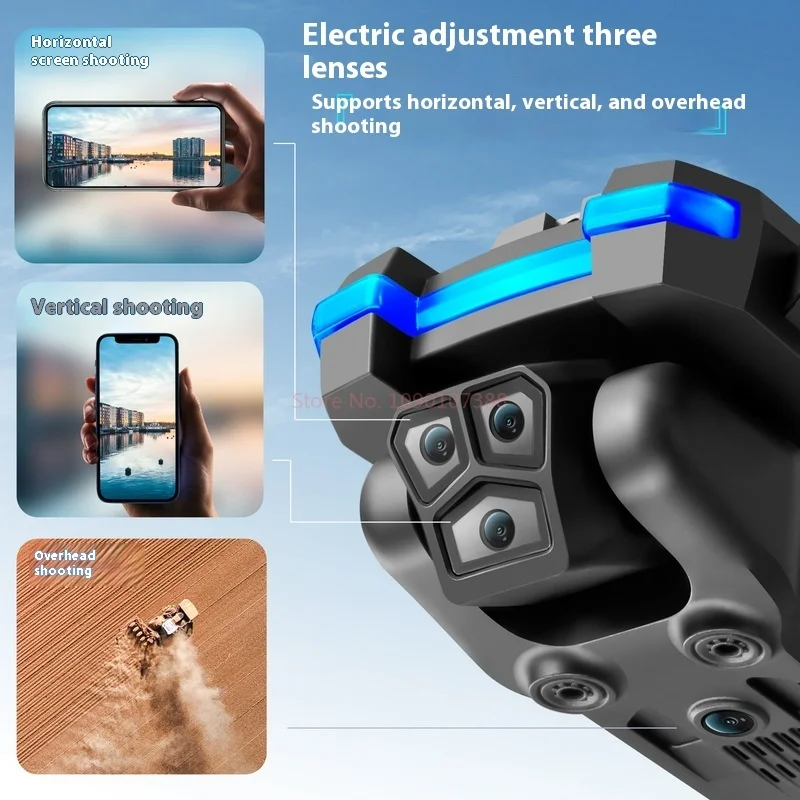 Drone Triple Kamera HD S8S Fotografi Udara Quadcopter Brushless Kendali Jarak Jauh Mainan Pesawat dengan Penghindaran Aliran Optik