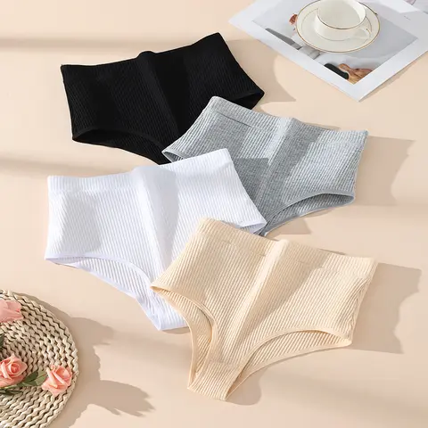 4Pcs High Waist Womens Cotton Underwear Soft Comfortable Breathable Stretchy Panties Tummy Control Slimming Everyday Briefs