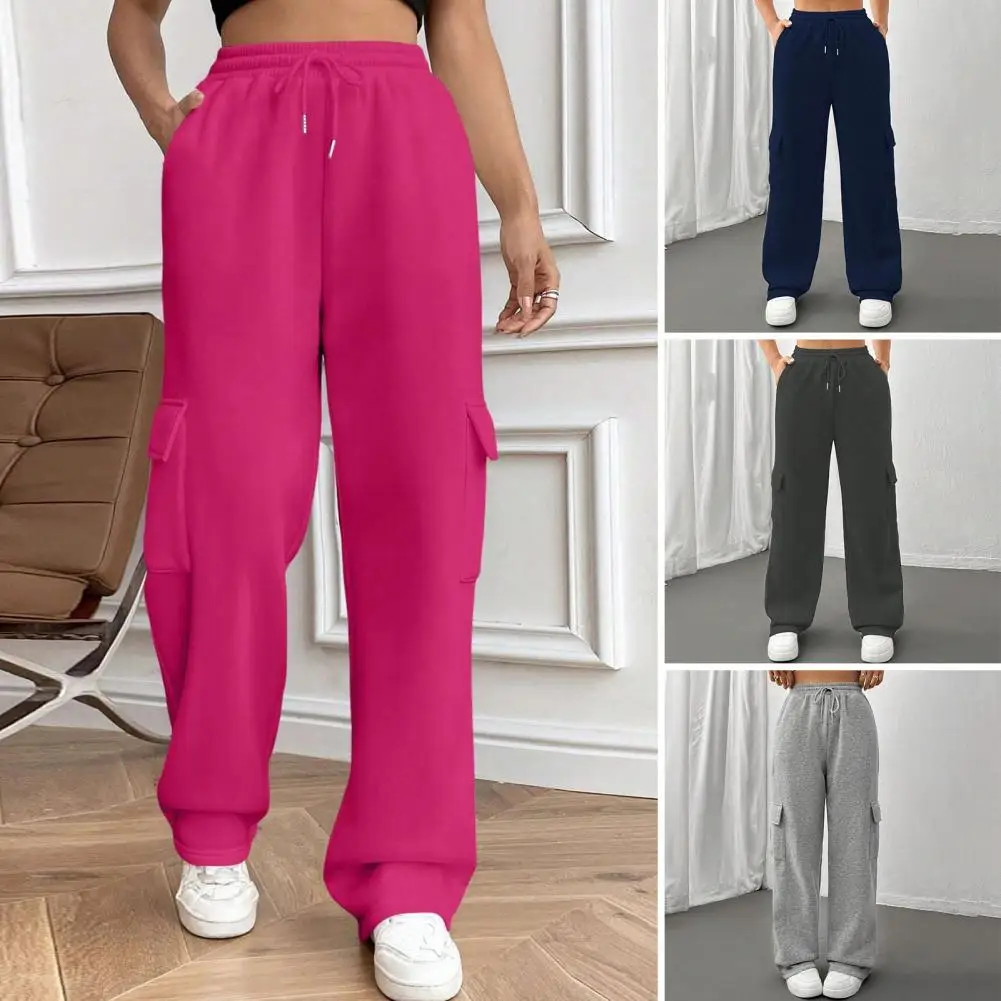 

Long Pants Adjustable Drawstring Women's Cargo Pants with Elastic Waist Straight Wide Leg Trousers for Sports Casual Wear Women