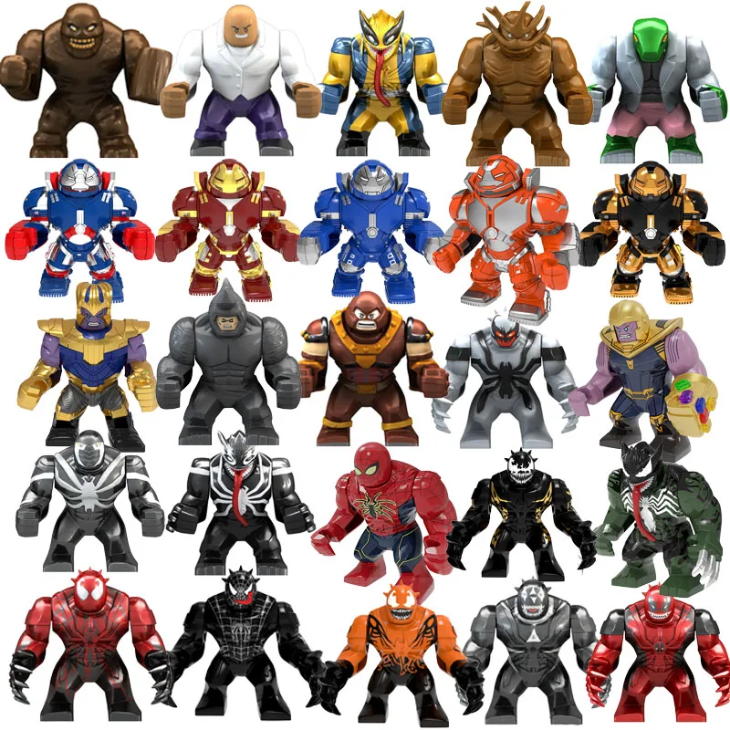 Mini-bloco Marvel Action Figure para crianças, super-heróis, Homem-Aranha, veneno, quebra-cabeça, brinquedo, presente de aniversário