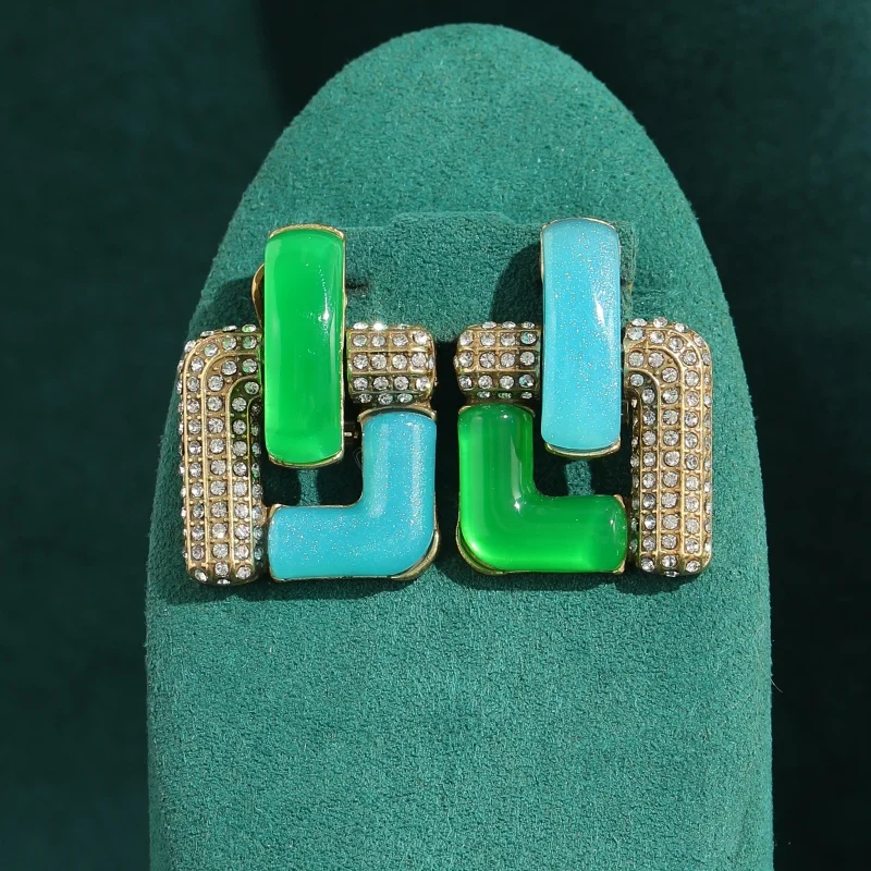 

Vintage Blue Glass Green Geometric Square Earrings Natural Antique Trendy Jewelry For Women New Trends 2026 Brand Quality Gift