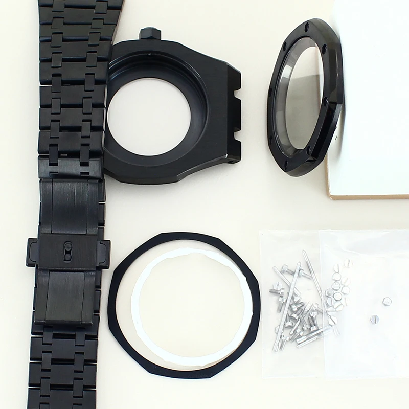 41mm Black Octagon NH35 Watch Case Steel Strap For Oak Seiko NH34 NH35 NH36 NH38 Movement 28.5mm Dial Sapphire Glass Waterproof