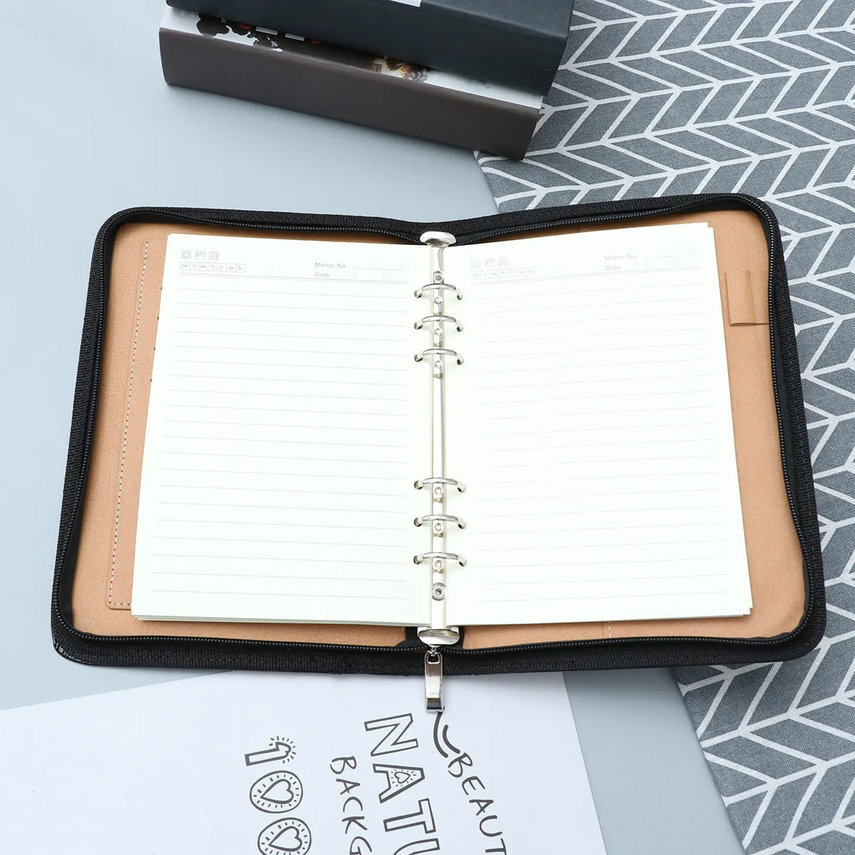 PU A5 Zipper Notebook Loose Leaf Business Notepad Black Calculator Office Travel Organizer A6 Planner Binder Portfolio