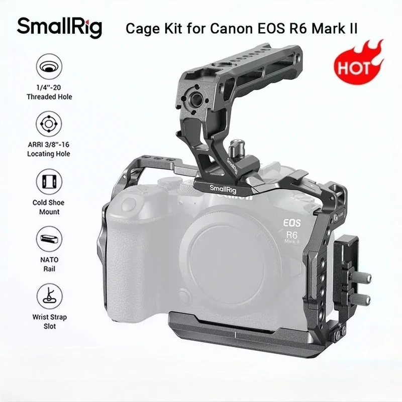 SmallRig 5197 Kamera-Cage-Kit für Canon EOS R6 Mark II mit Obergriff, Kabelklemme und Arca-Swiss Schnellwechselplatte