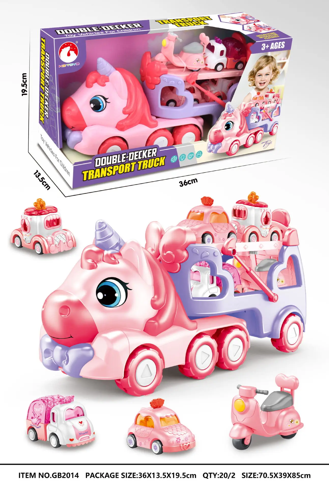 Set De 4 Coches Unicornio Con Alfombra De Juego Rosa, Juguete De Fricción Sin Pilas Para Niñas De 1 A 3 Años, Regalo De Cumpleaños Y Navidad