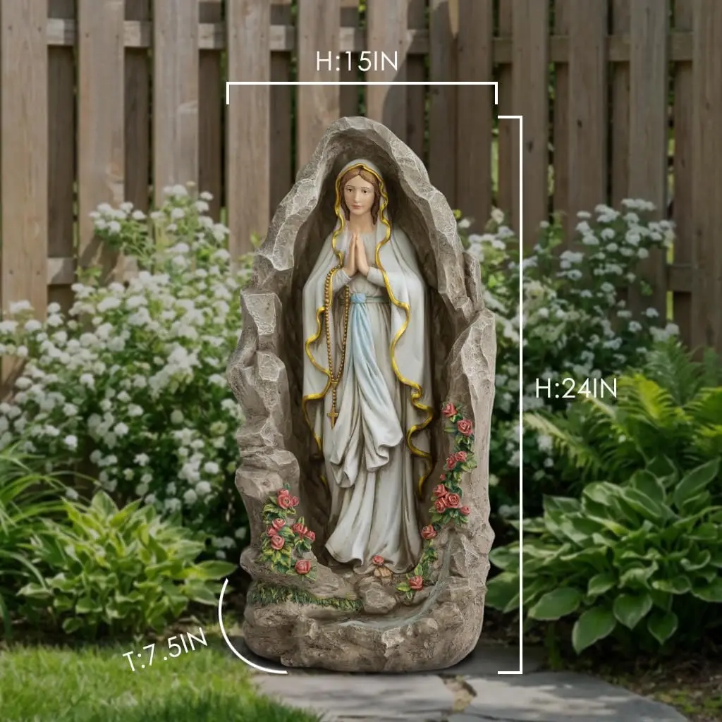 Our Lady of Lourdes Statue - 24 Inches Solar Virgin Mary Statue with Lights Outdoor Catholic Garden Decor, Our Lady of Lourdes G