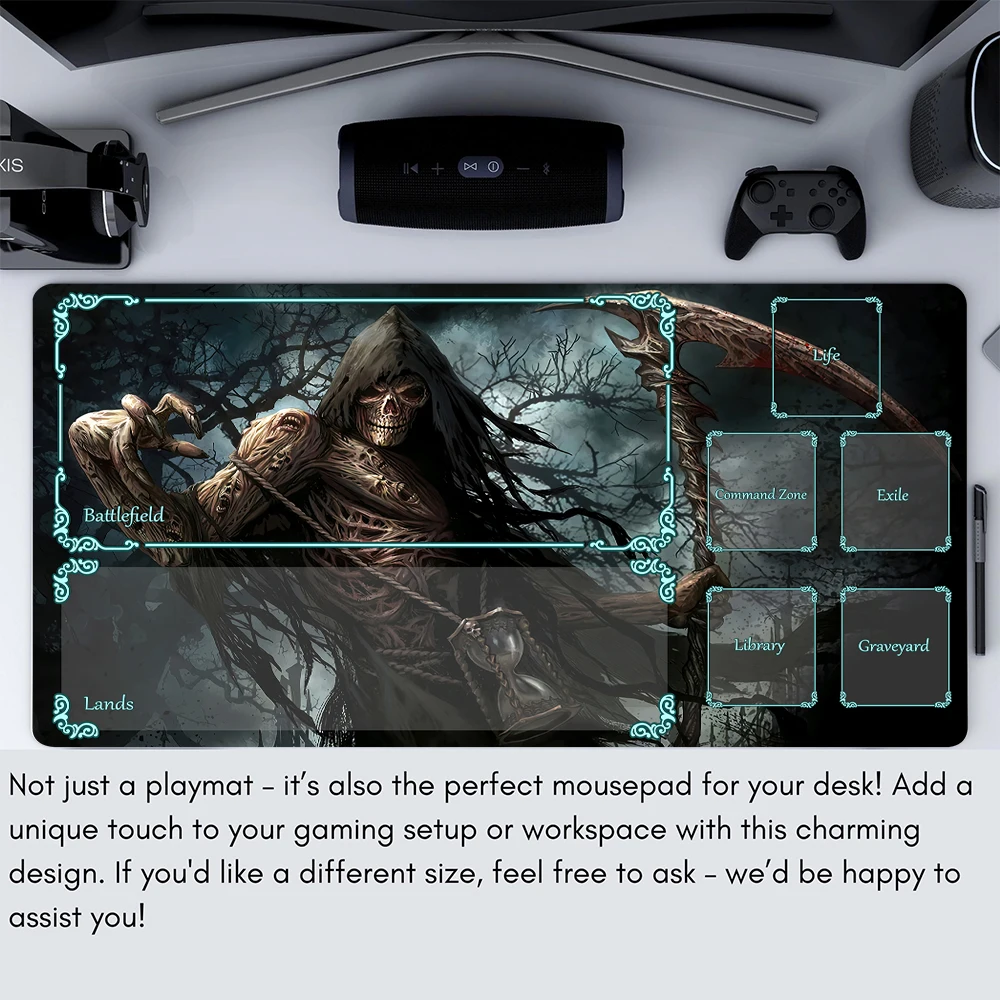 Magic Card Playmat with zone Terrifying Skeleton Man Death God MTG playmat gathering game mat Desk Mat Commander Battle playmat