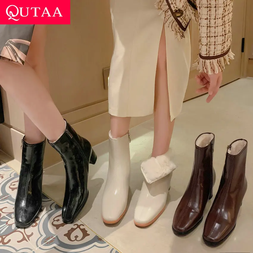 QUTAA 2023 Warm Casual Women Ankle Boots Winter Fur Fashion Shoes Woman Platforms Wool Genuine Leather Snow Boots Size 34-43