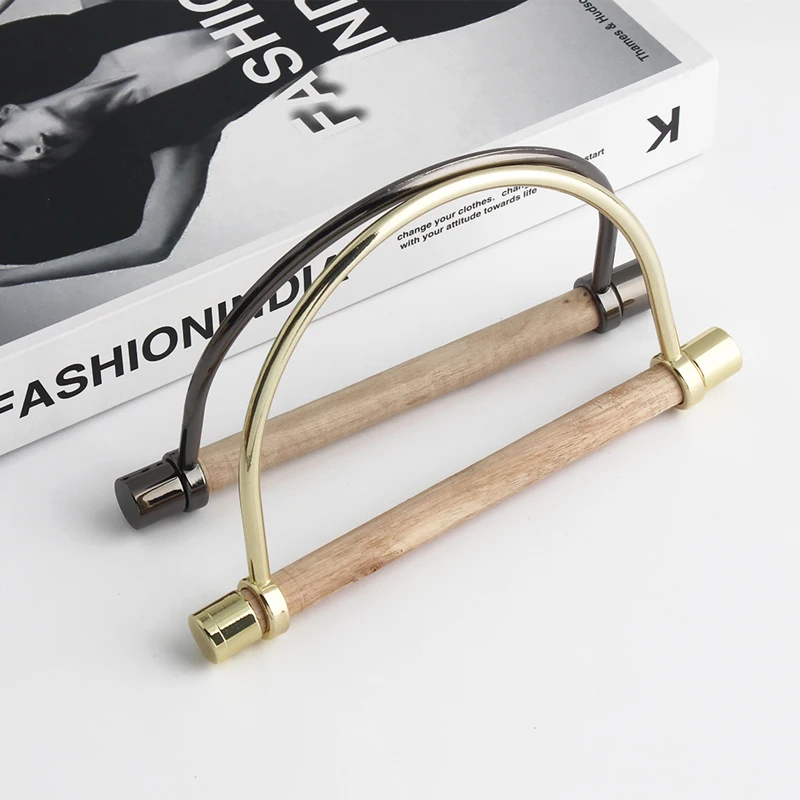 2 قطعة نصف دائري معدن خشبي قوس شكل المحفظة مقبض حقيبة جلدية حقيبة ساعي مقبض مع مسامير DIY بها بنفسك المحفظة الملحقات