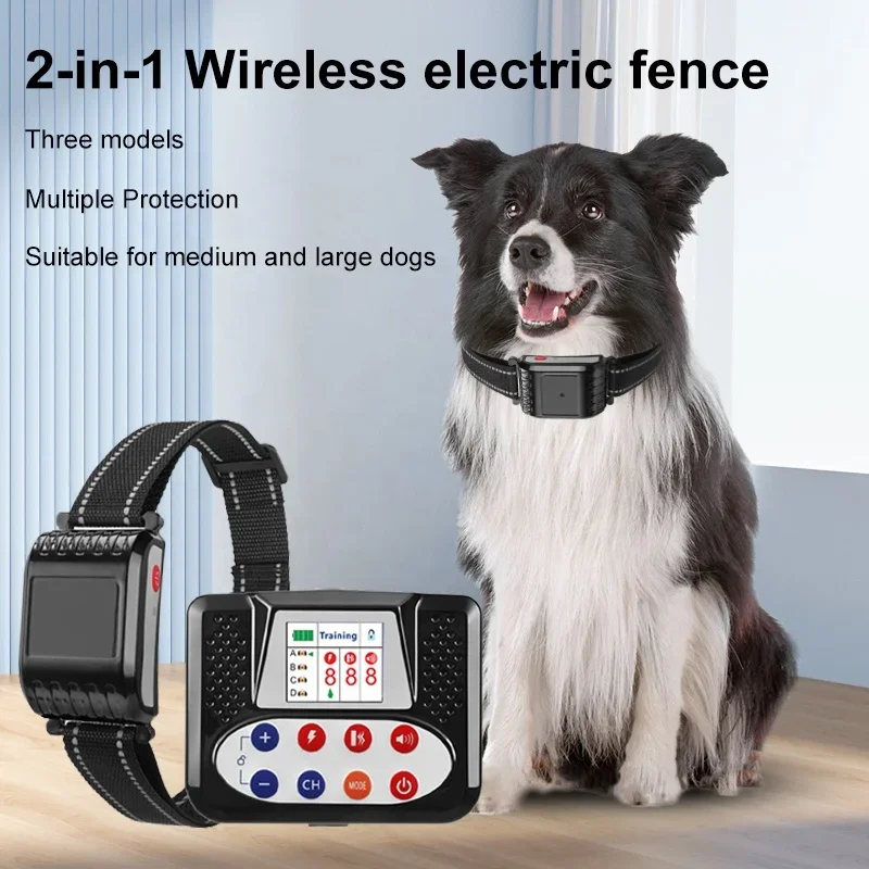 New Pet Wireless Electric Dog Fence System Waterproof LCD Screen Invisible 2 In 1 Pet Training Collar Dog Electric Fence