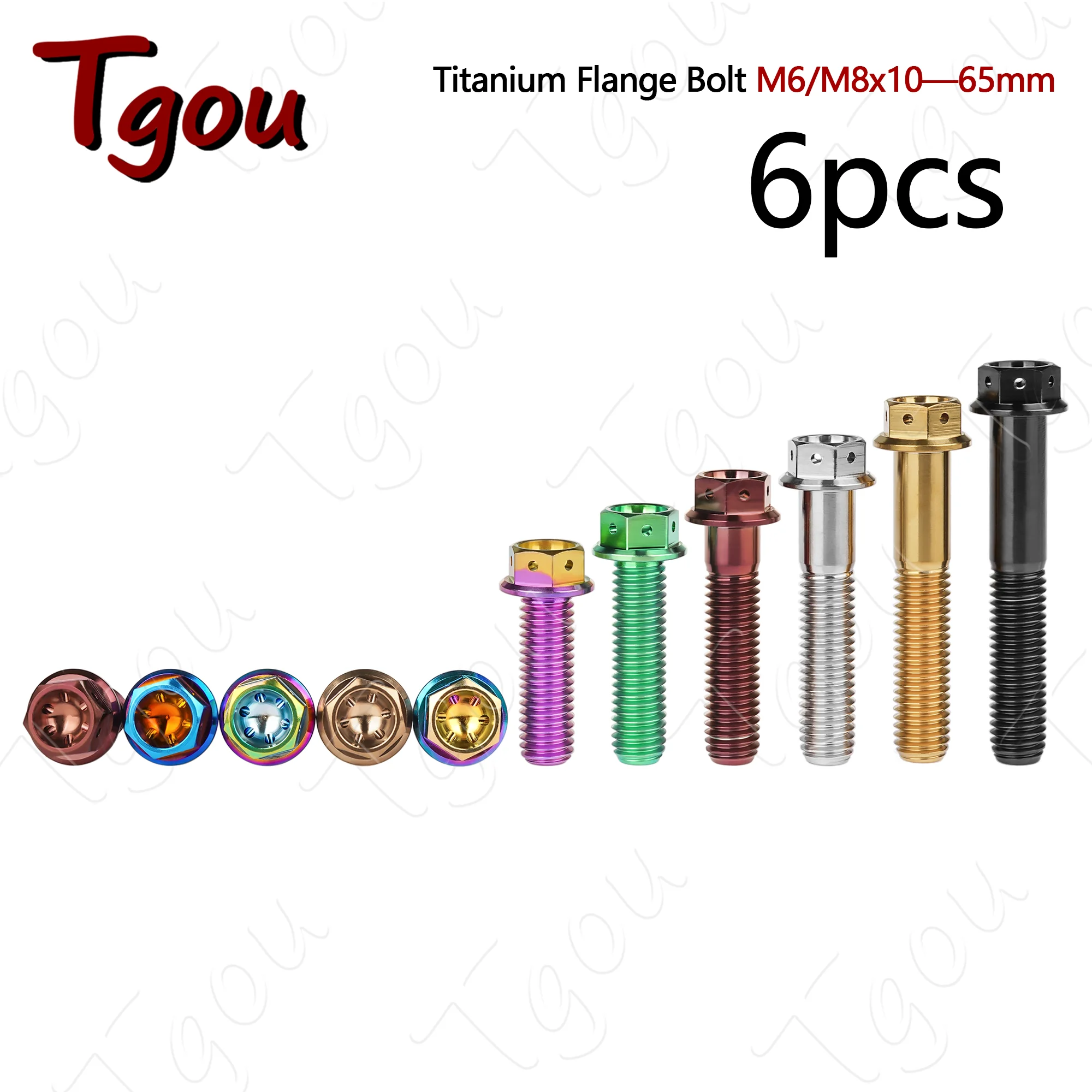 6pcs Tgou Hollow Hex Flange Bolts M6/M8x10–65mm Titanium Screws Suitable for Motorcycle Modification Parts