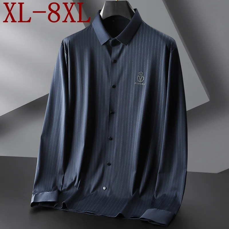 

8XL 7XL Size 6XL 2023 New Autumn Luxury Striped Shirts For Men Clothing High Quality Long Sleeve Business Comfortable Mens Shirt