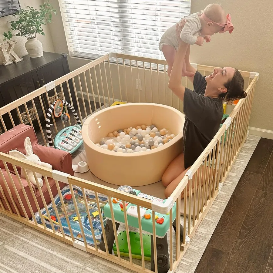 روضة بوابة الأطفال من هاربا للأطفال الصغار روضة أطفال خشبية سياج أطفال كبير ساحات لعب لمنطقة اللعب 56 × 56 × 24 بوصة #3