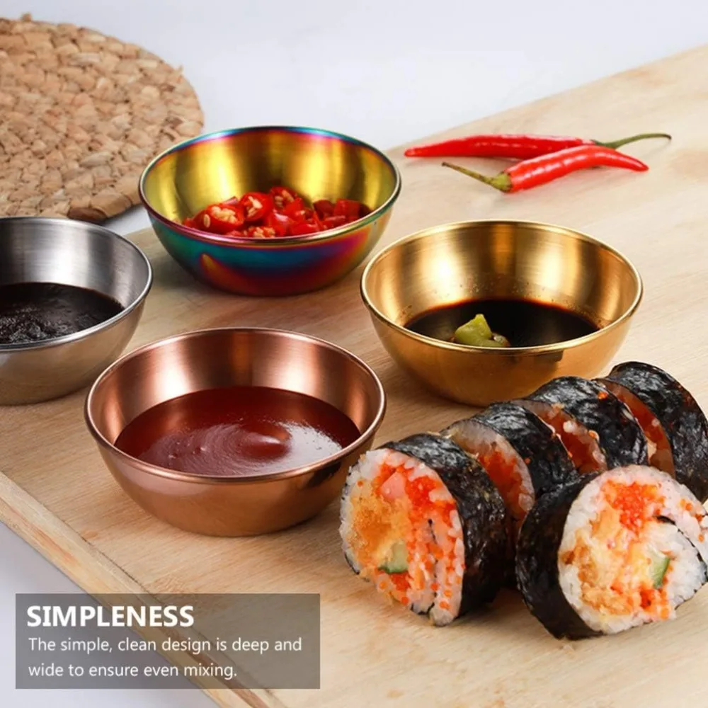 Korean Style Stainless Steel Seasoning Cup Small Round Plate Bowl Kitchen Furniture Home Use Sauce Dish Trendy Kitchen Furniture