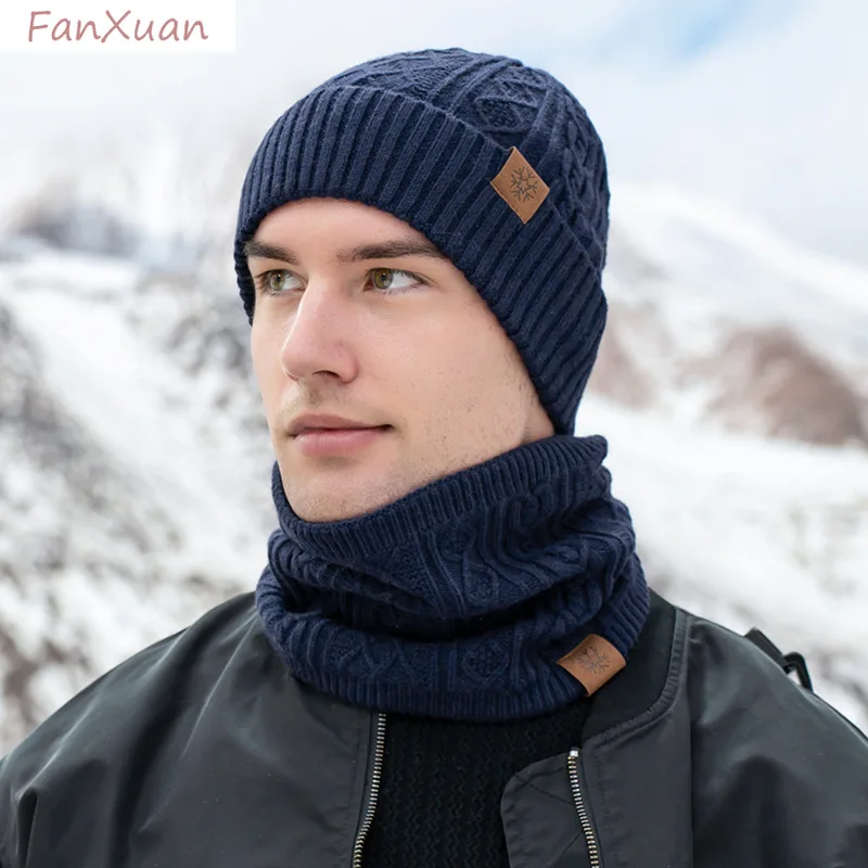Ensemble de 3 pièces pour hommes et femmes, bonnets d'hiver, gants, Snood, foulards courts doublés en polaire, chapeaux tricotés, couleur unie