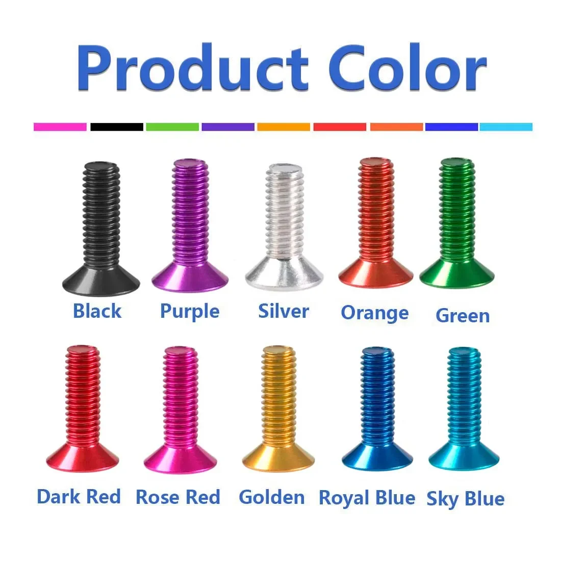 10PCS 7075 Aluminum Allen Screws M5 M6x6/8/10/12/15~40mm Flat Hex Socket Countersunk Head Screws Bolts Anodized Color