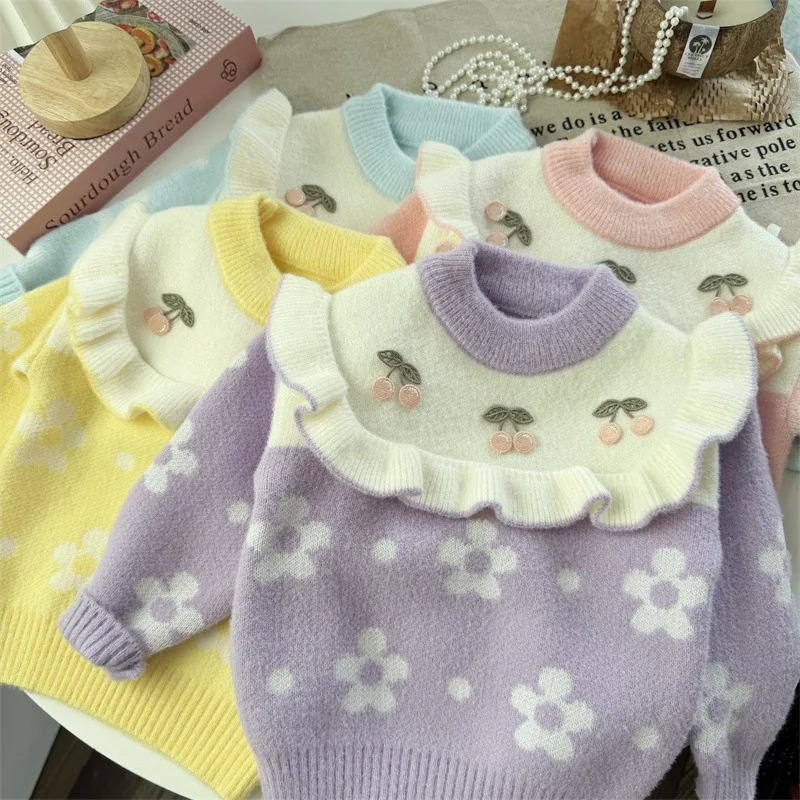 

Свитер в стиле принцессы для девочек, новинка 2026, корейский свитер с круглым вырезом, осень-зима, модная милая одежда для малышей, От 2 до 5 лет