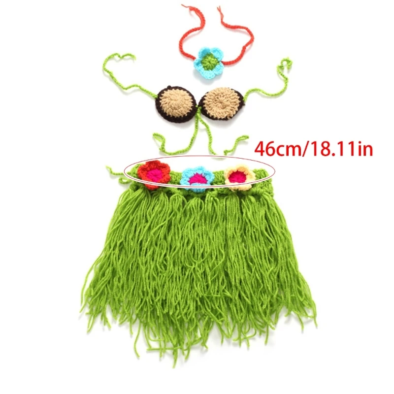 Disfraz para fotografía de recién nacido, falda tejida y diadema de flores para bebé, ropa para fotos, accesorios para fotos, conjunto de disfraz de playa