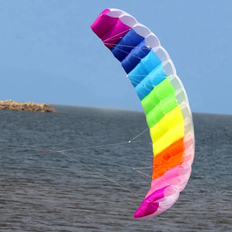 Rainbow Soft Kite with 2 Handle Outdoor Fun Sports Power 1.4m Dual Line Stunt Parafoil Parachute Sports Beach Kite For Beginner