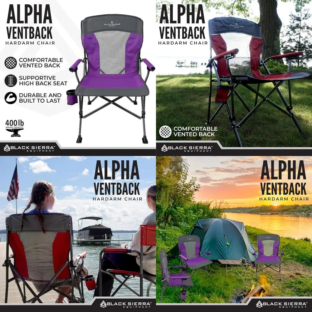 

Folding Portable Lawn & Beach Chair with Padded Arms, Mesh Back, Cup Holder, Carry Bag, Supports 300 lbs