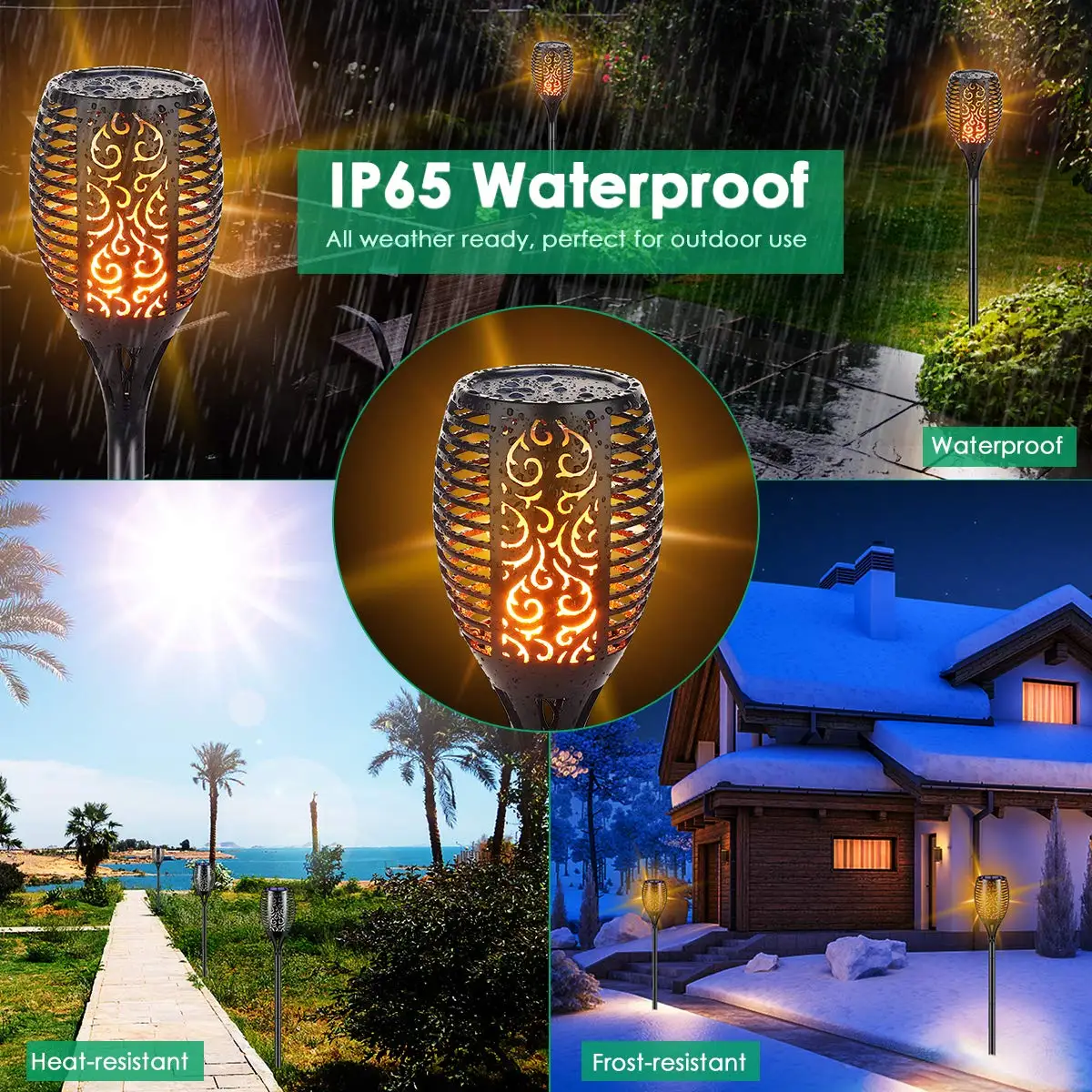 Luz LED Solar para exteriores, lámpara de llama simulada, para paisaje, césped, decoración de jardín, 4 paquetes de 96LED