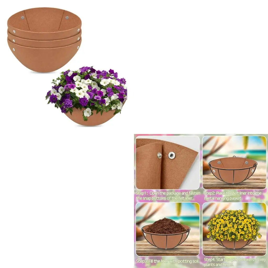  Set of 3 Round Felt Fabric Liners For Hanging Planters Reusable Bird Proof Basket Inserts Secure Fit Prevents Soil Loss
